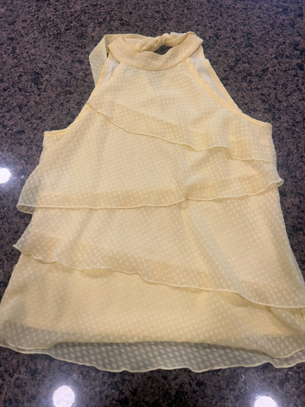 Iz Byer Pale Yellow Swiss Dot Ruffle Top